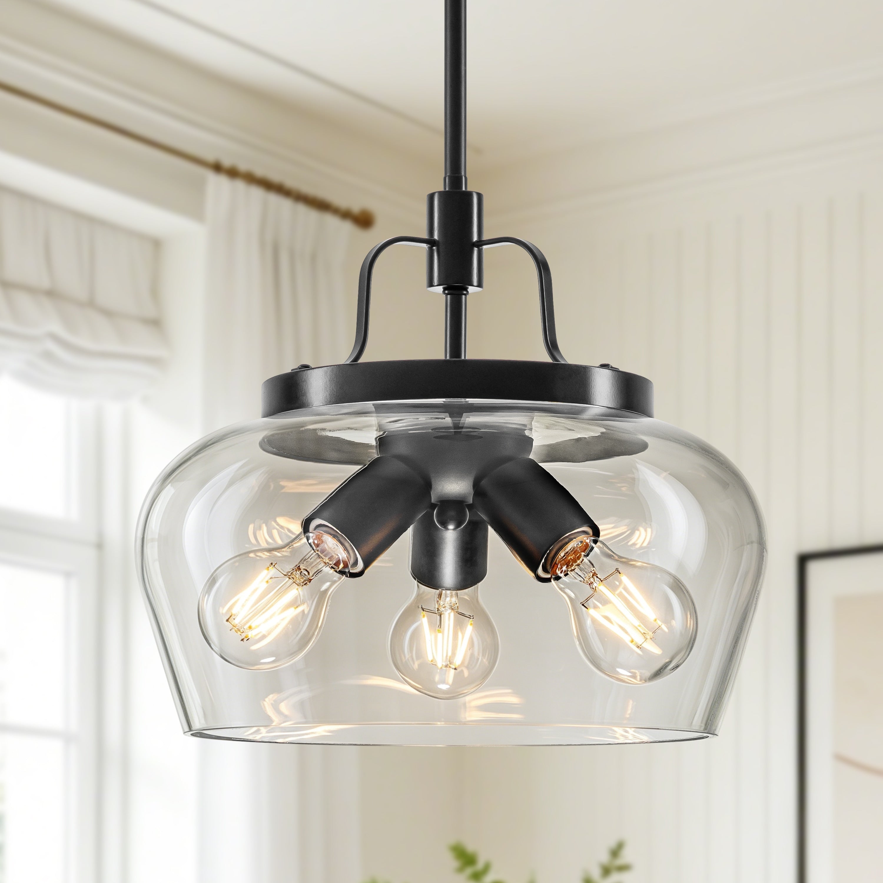 Starsky 3 Light Modern Farmhouse Dome Clear Glass Pendant Light For Kitchen Dining Room Living Room