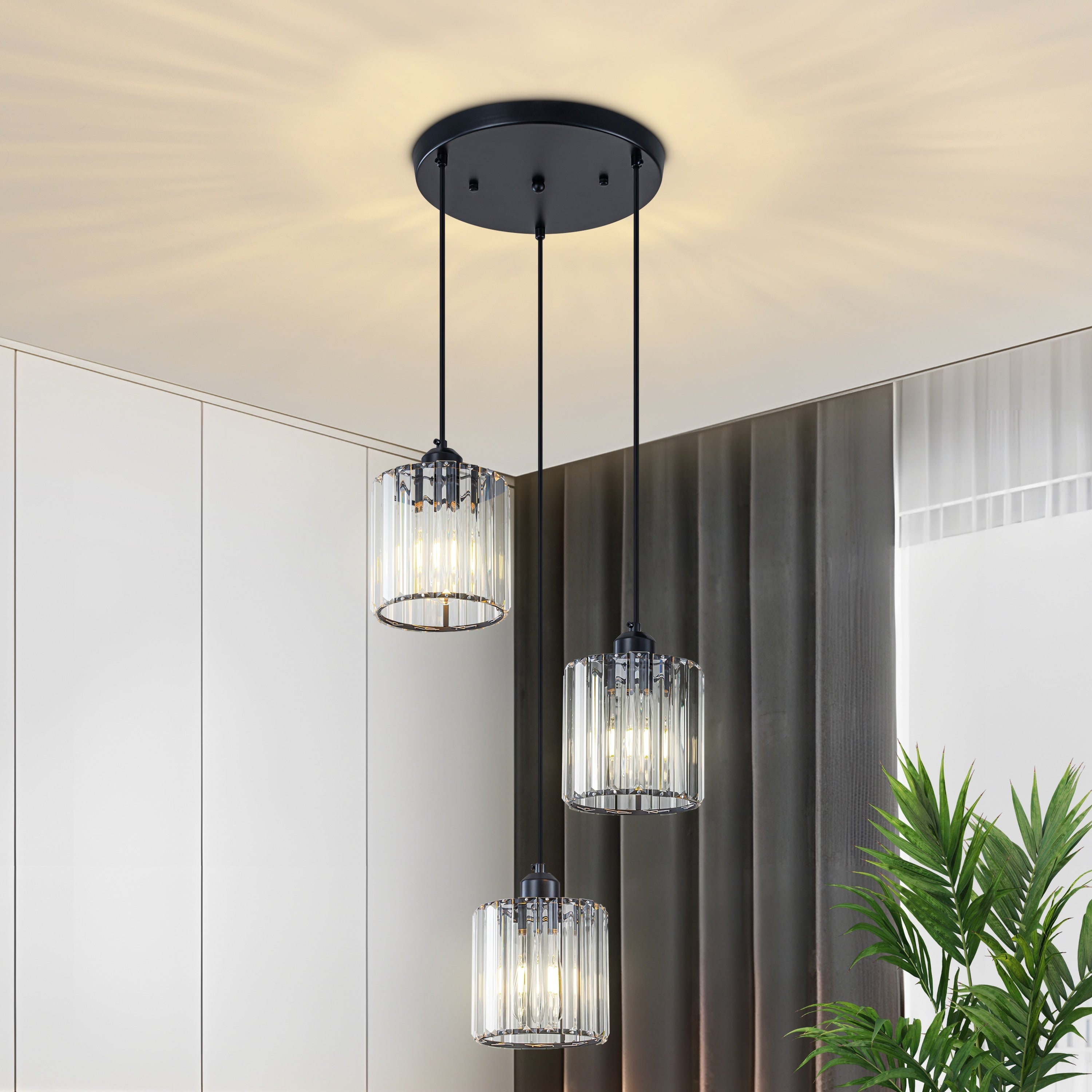 Starsky 3 Light Modern Linear Cluster Pendant Light With Glass Shade