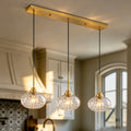 Starsky 3 Light Modern Linear Hammered Glass Globe Pendant Light For Kitchen Dining Room Bar Area