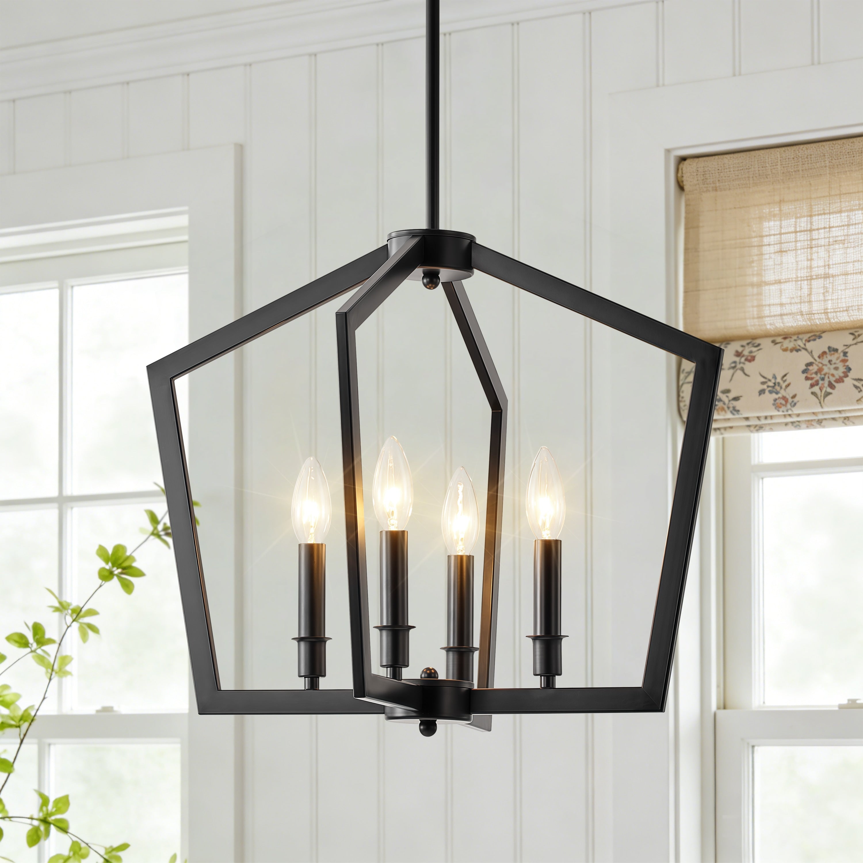 Starsky 4 6 Light Black Modern Lantern Open Cage Chandelier For Kitchen Dining Room Living Room