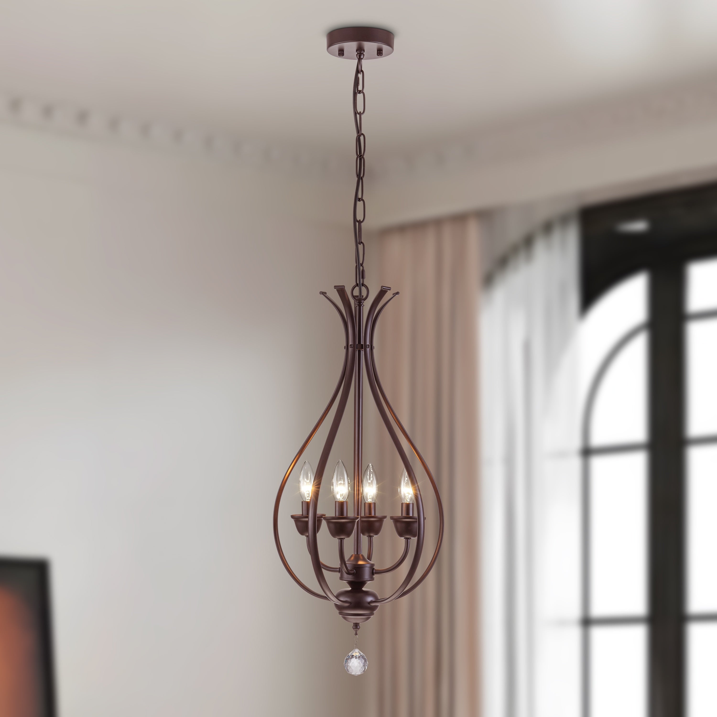 Starsky 4 Light 12.6 W Farmhouse Lantern Teardrop Chandelier Oil Rubbed Bronze Nickel For Dining Room Foyer Kitchen Island