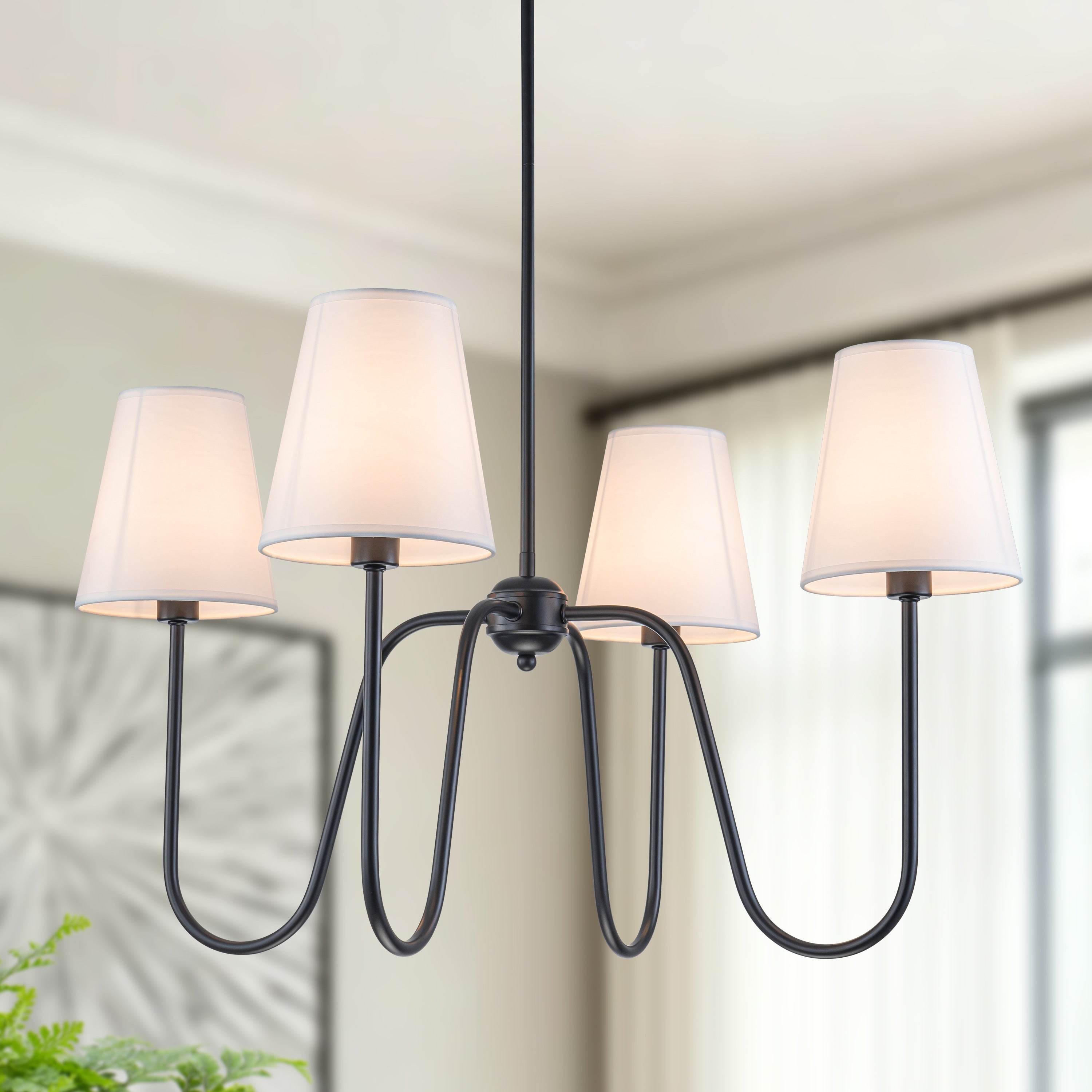 Starsky 4 Light Classic Candle Style Chandelier With Fabric Tapered Shade Gold Black For Dining Room Kitchen Island Bedroom