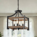 Starsky 4 Light Faux Wood Finish Rectangular Farmhouse Chandelier Matte Black