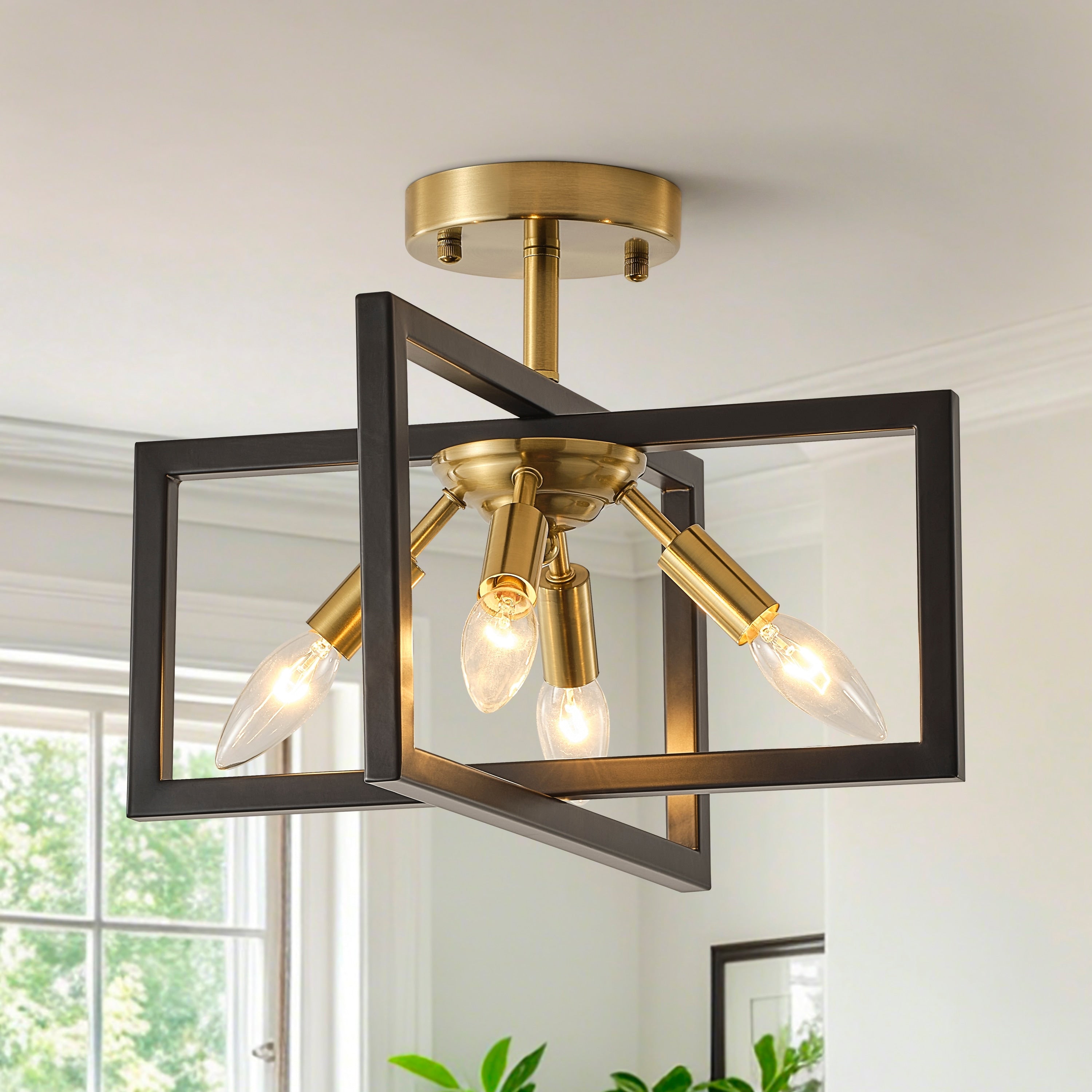 Starsky 4 Light Modern Farmhouse Industrial Lantern Open Cage Flush Mount Ceiling Light For Dining Room Living Room Entryway