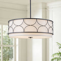 Starsky 5 Light Modern Fabric Drum Chandelier With Metal Deco Black