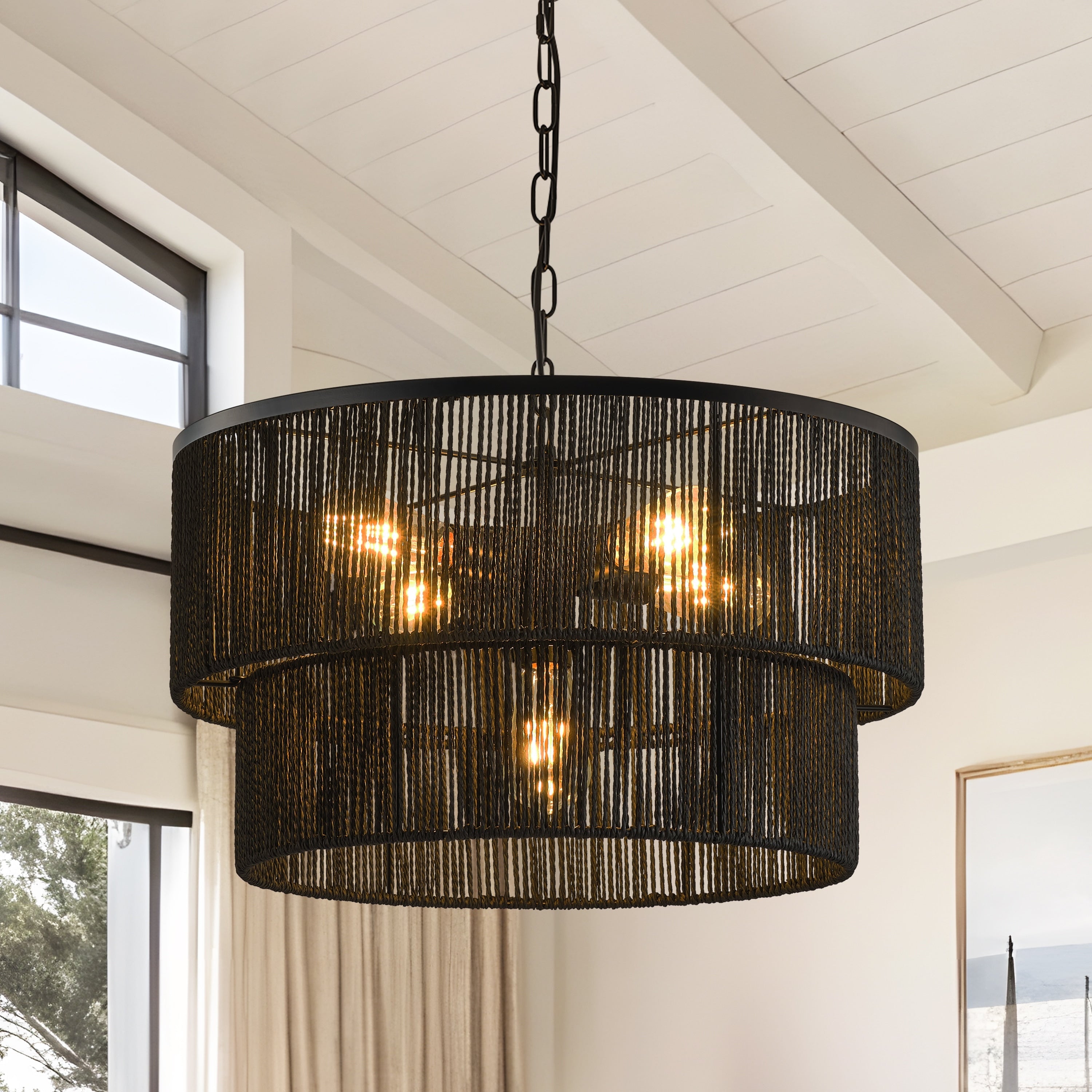 Starsky 5 Light Tiered Rattan Drum Pendant
