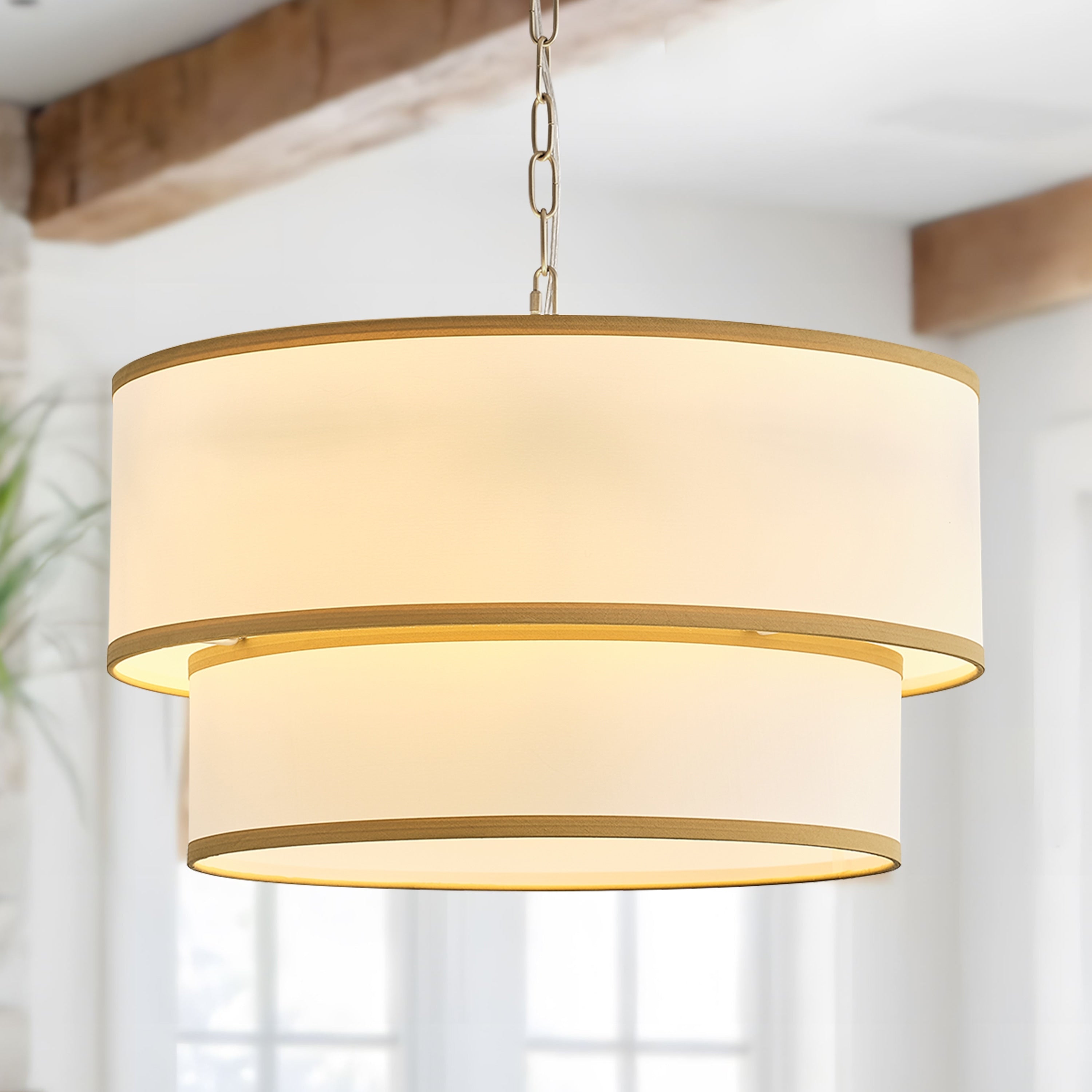 Starsky 5 Light White Fabric Drum Chandelier