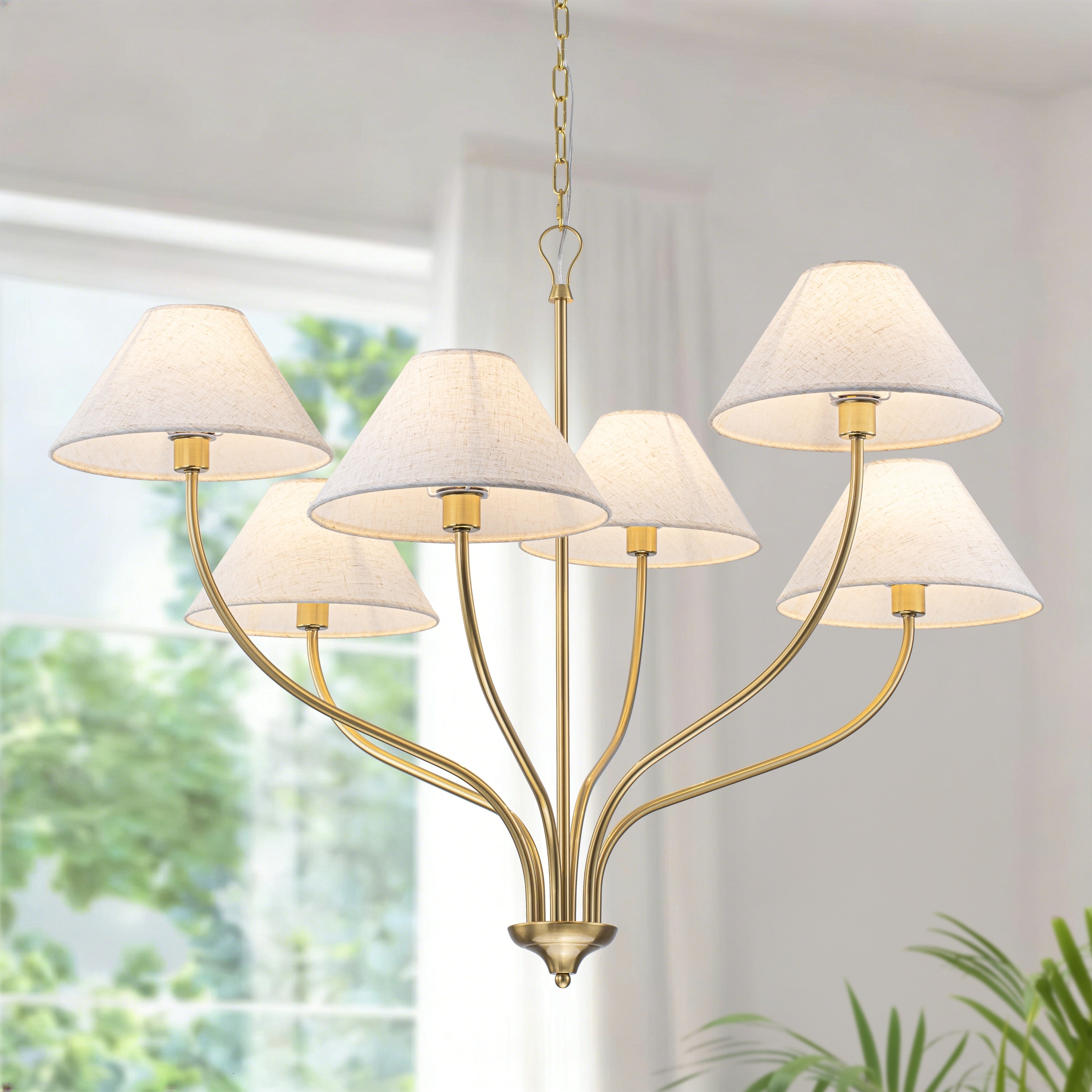 Starsky 6 Light Modern Dimmable Chandelier With White Fabric Shade