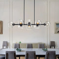 Starsky 8 Light Black Sputnik Modern Linear Chandelier With Clear Glass Shades For Kitchen Dining Room