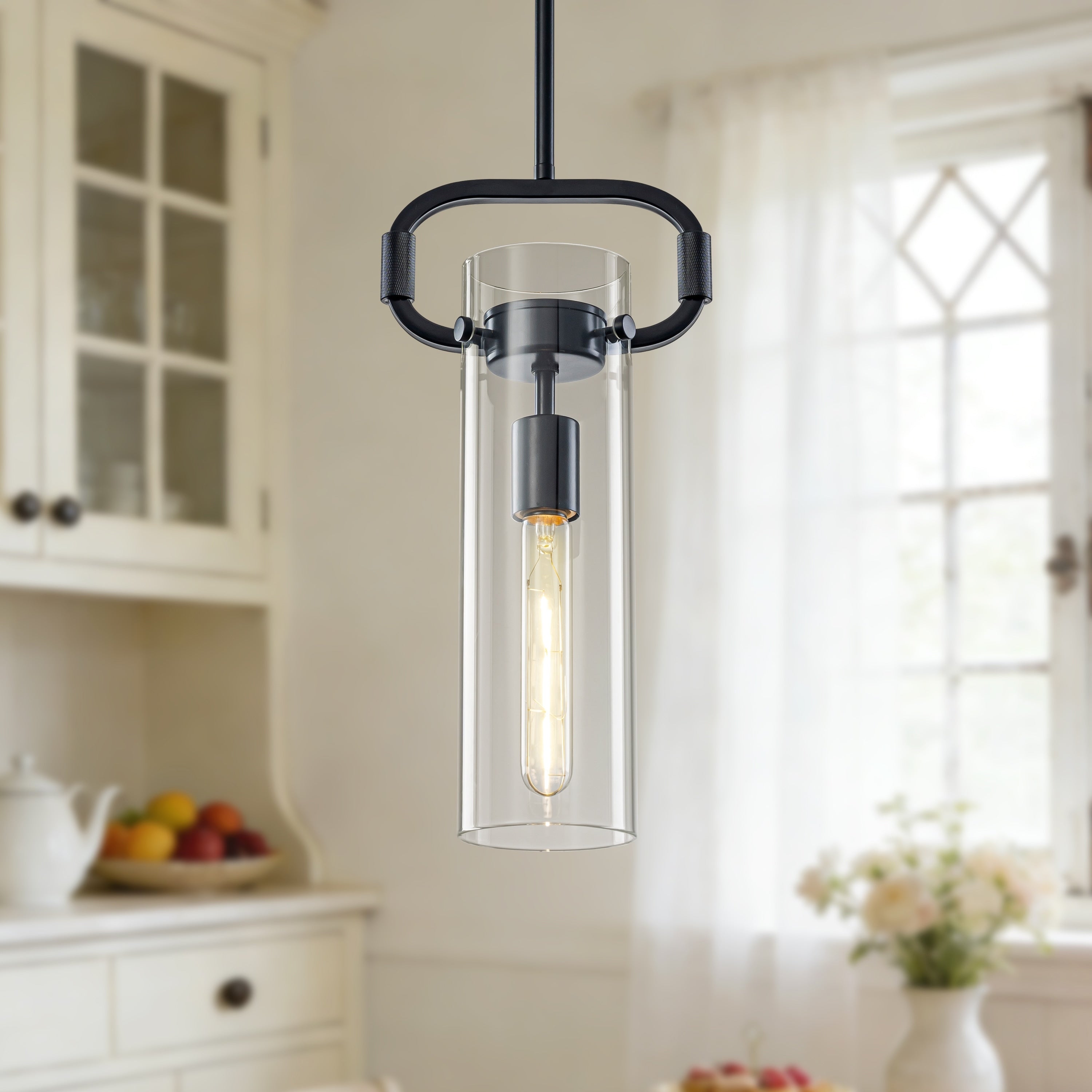 Starsky Modern Pendant Lights For Kitchen Island Clear Glass Cylinder Mini Pendant Light E26 1 Light Or Set Of 2