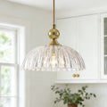 Starsky Ribbed Clear Glass Pendant Light With Dome Shade E26 Kitchen Island Pendant Lighting In Black Or Brushed Gold N A
