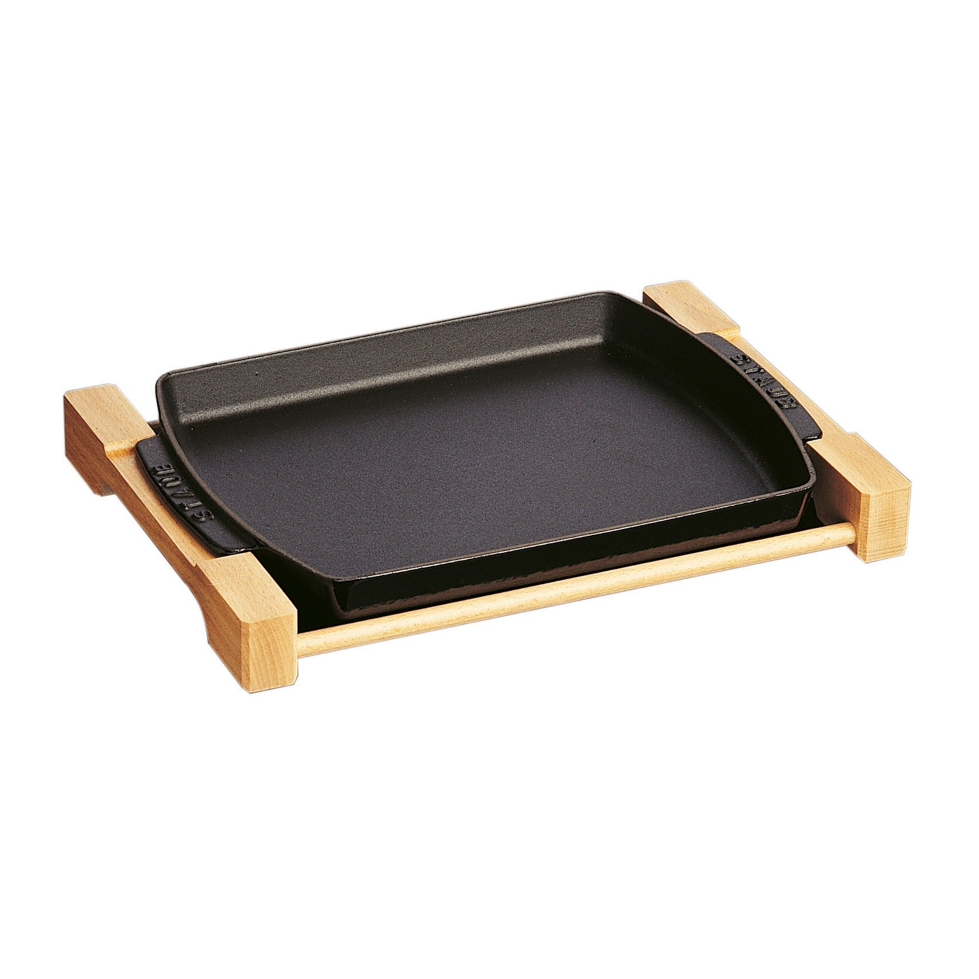 Staub Cast Iron 15 X 9 Rectangular Serving Dish With Wood Base Matte Black 15 X9