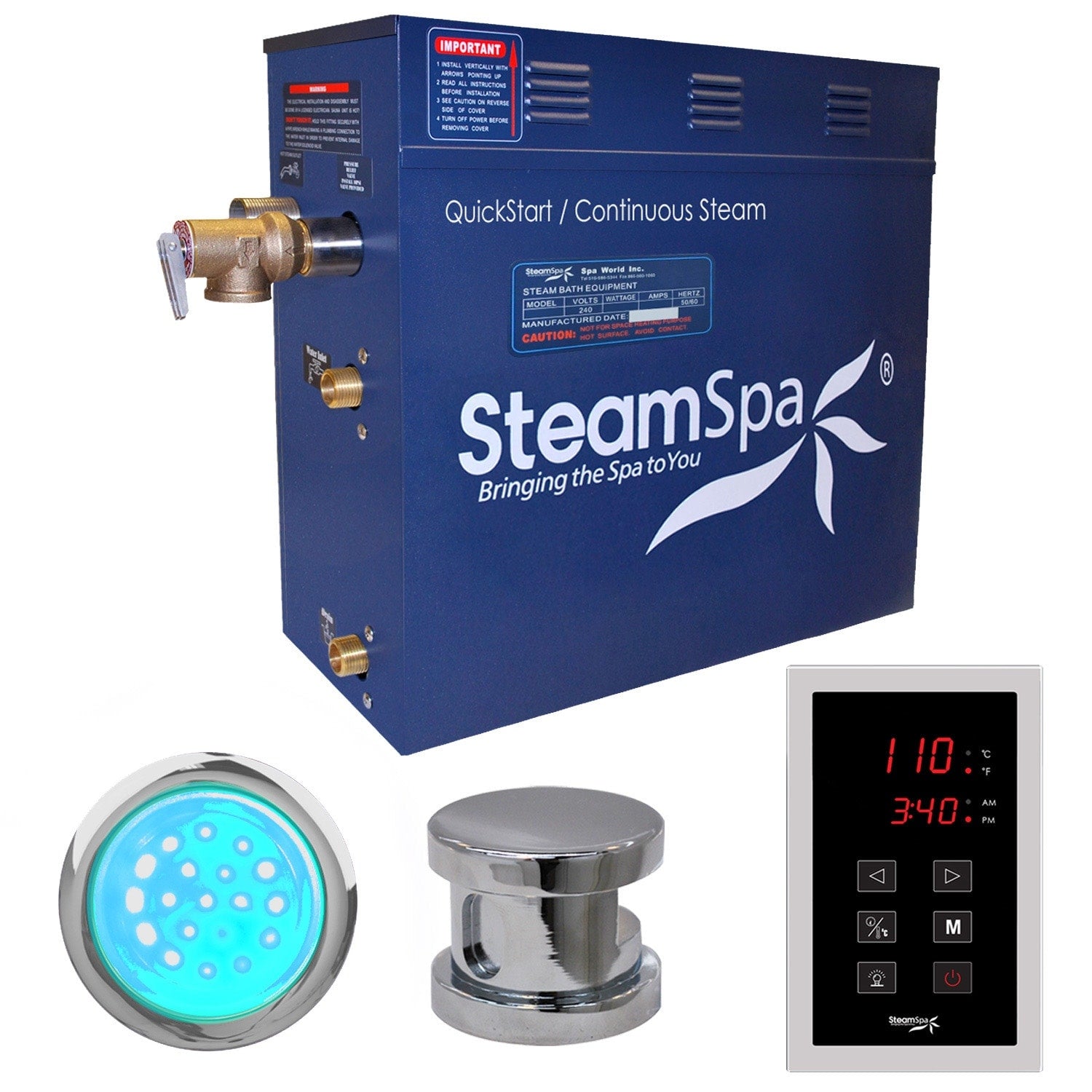 Steamspa Int900 Indulgence 9 Kw Quickstart Acu Steam Bath Generator Package With Touch Controller