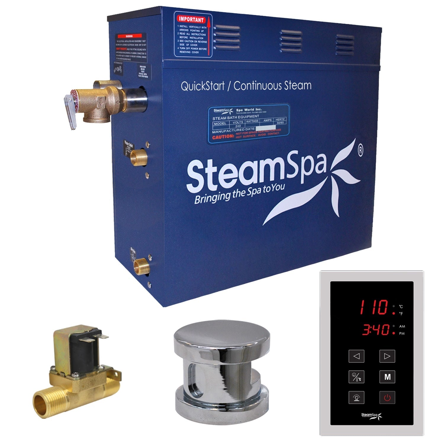 Steamspa Oat450 A Oasis 4.5 Kw Quickstart Acu Steam Bath Generator Package With Built In Auto Drain And Touch Controller