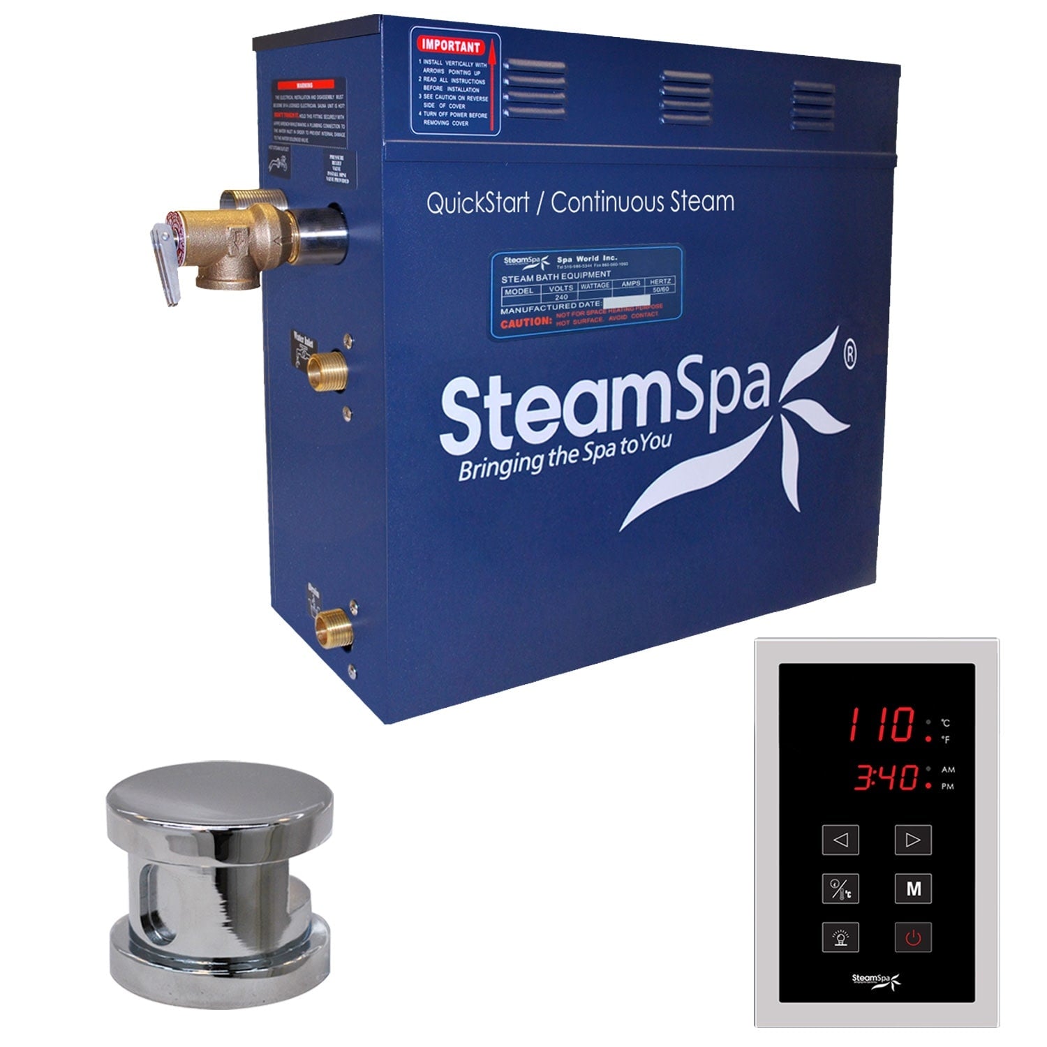 Steamspa Oat900 Oasis 9 Kw Quickstart Acu Steam Bath Generator Package With Touch Controller