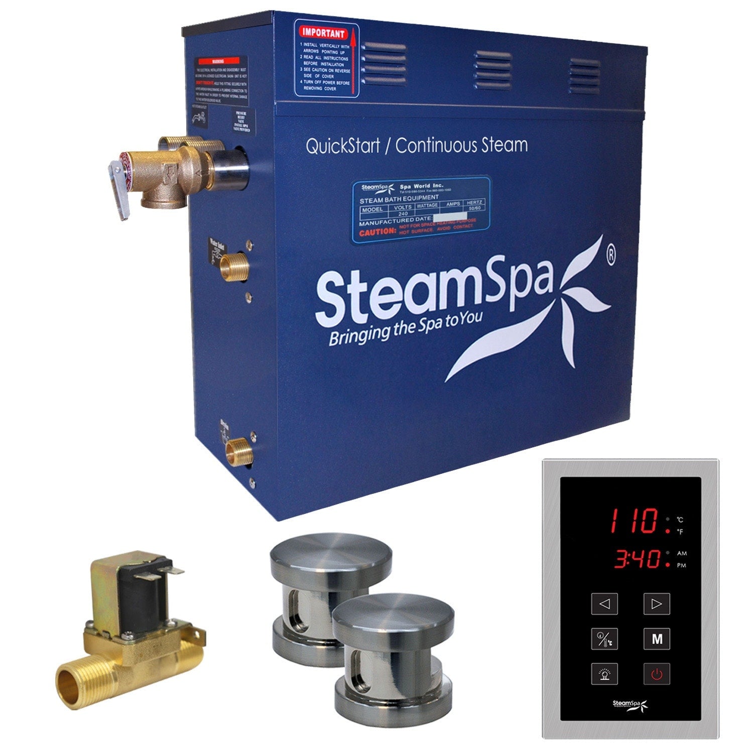 Steamspa Oat1200 A Oasis 12 Kw Quickstart Acu Steam Bath Generator Package With Built In Auto Drain And Touch Controller