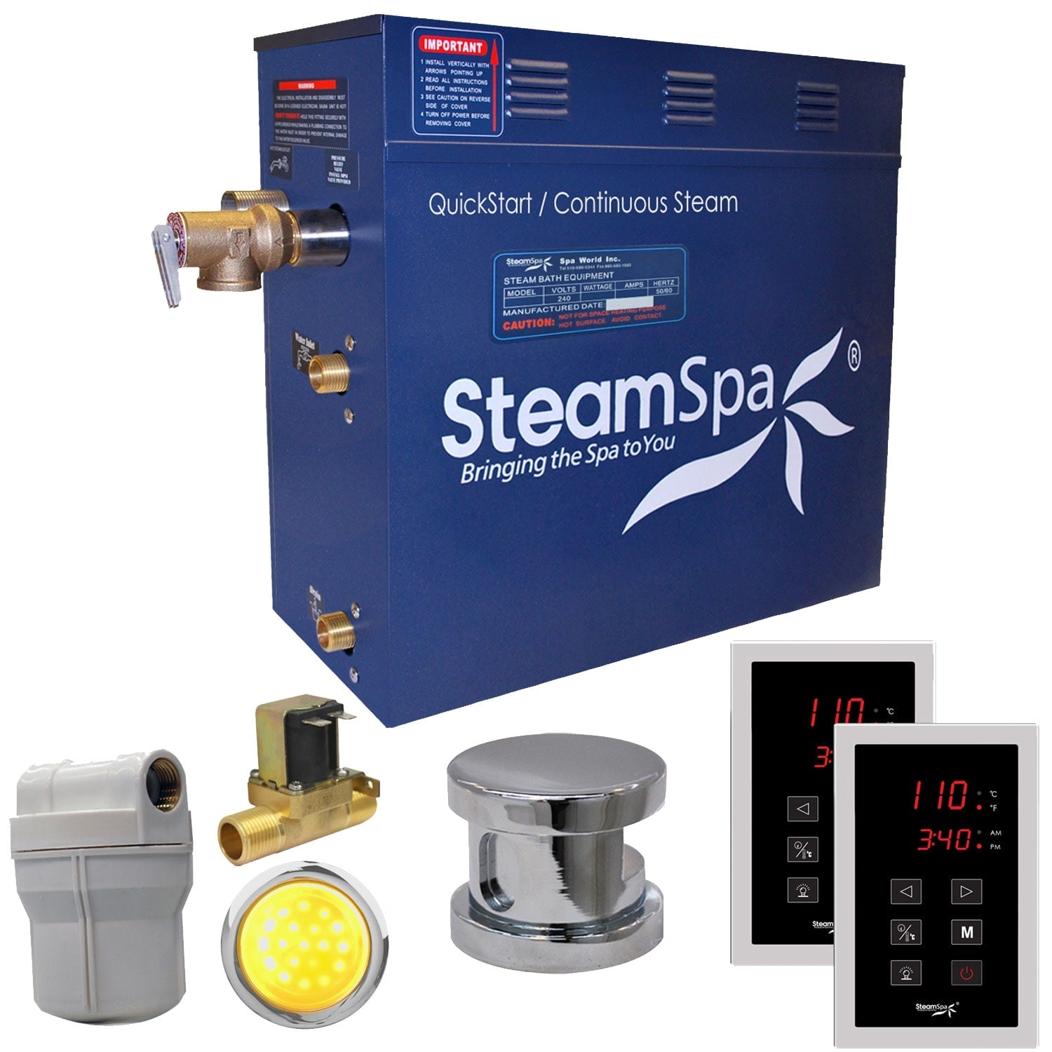 Steamspa Ryt450 A Royal 4.5 Kw Quickstart Acu Steam Bath Generator Package With Built In Auto Drain And Touch Controller