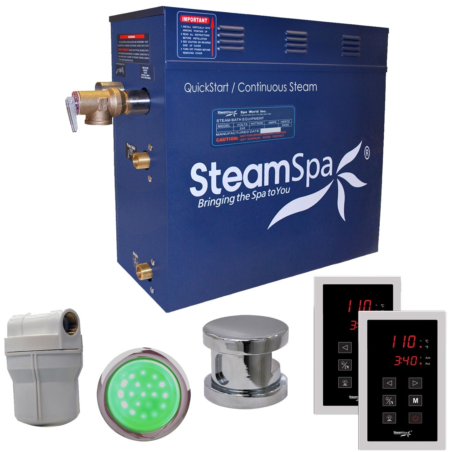 Steamspa Ryt450 Royal 4.5 Kw Quickstart Acu Steam Bath Generator Package With Touch Controller