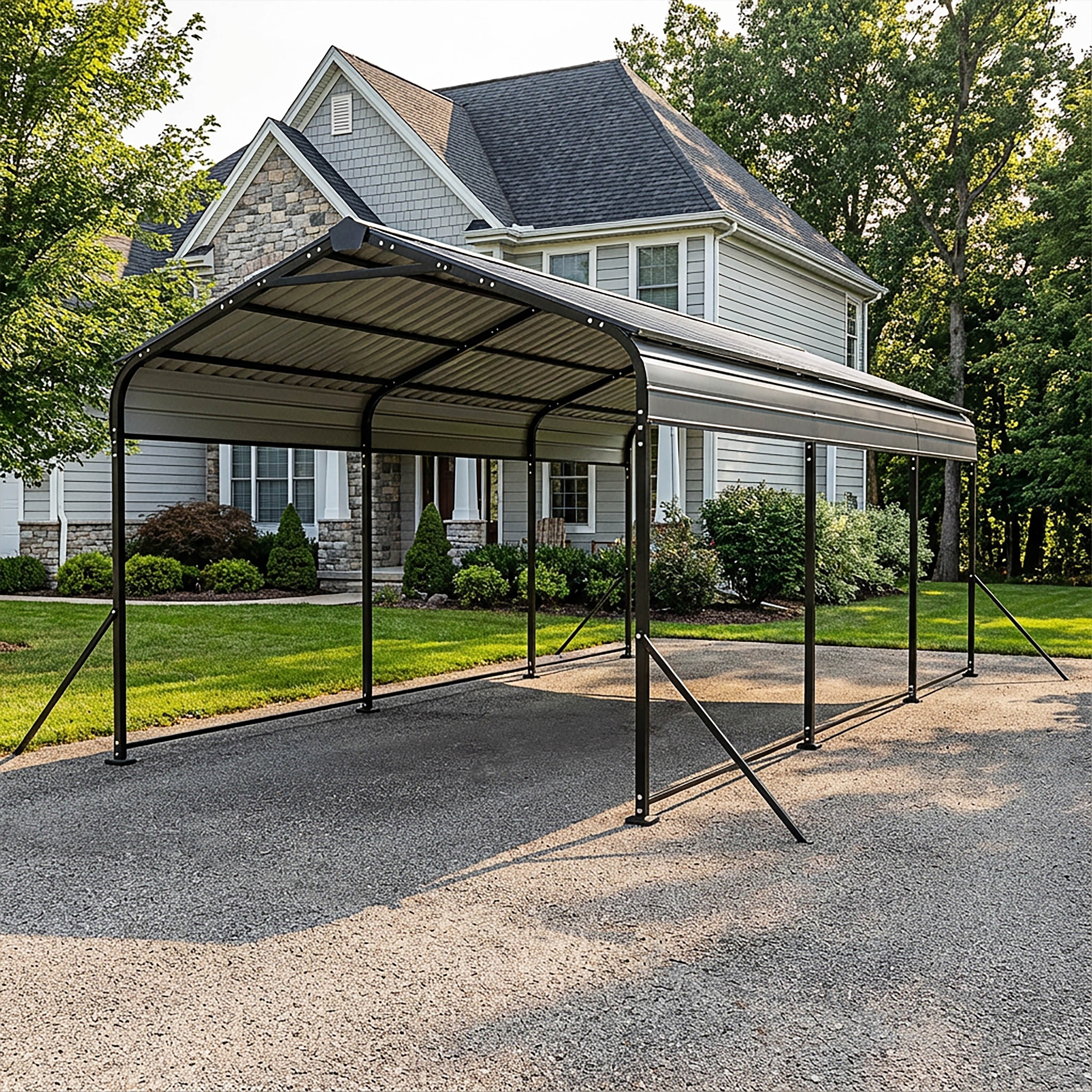 Steel Carport With Reinforced Frame Windproof Ground Anchors