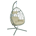 Steel Frame Hanging Egg Chair With Leaf Pattern Outdoor Hammock Swing Chair With Soft Cushion For Patio Backyard And Balcony