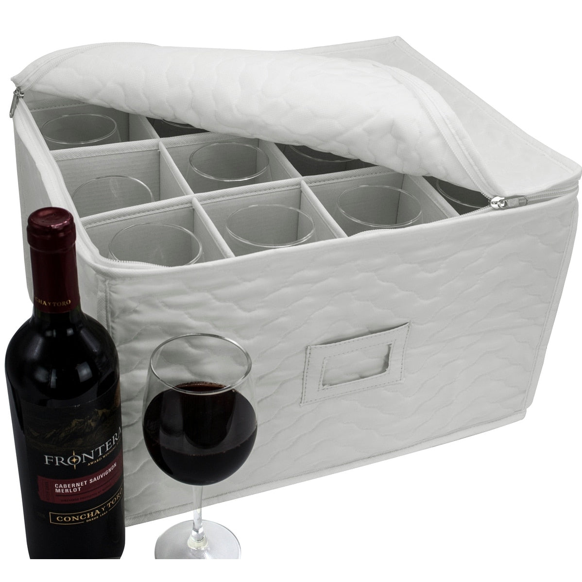 Stemware Storage Chest Deluxe Quilted Microfiber Beige
