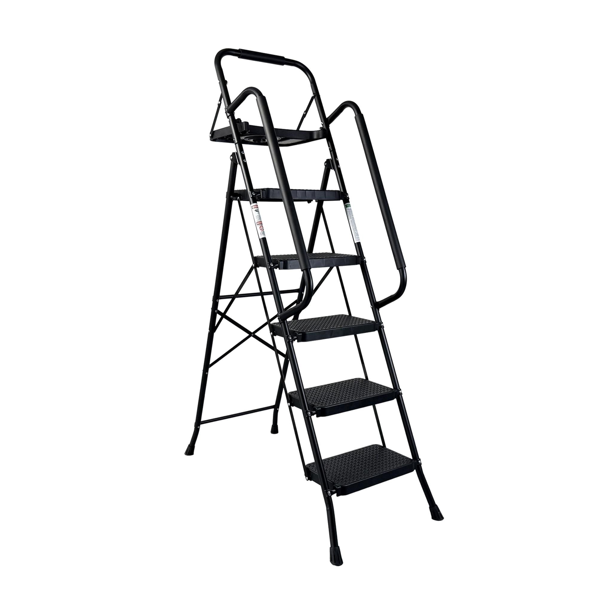 Step Ladder Folding Step Stool With Wide Anti Slip Pedal Sturdy Steel Ladder Convenient Handrail Portable Steel Step Stool