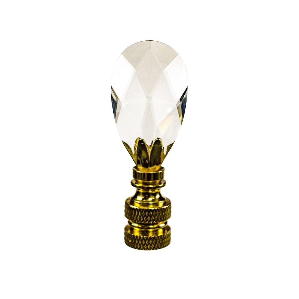 Stephanov Crystal Small Tear Drop Lamp Finial Polished Brass 2.5 H
