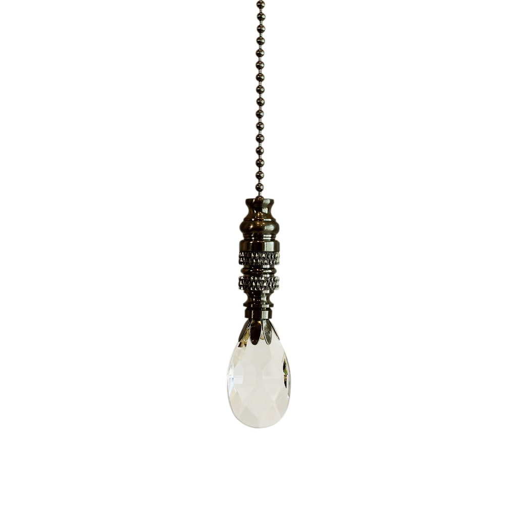 Stephanov Crystal Small Teardrop Ceiling Fan Pull 2.5 H With 12 Nickel Brass Chain