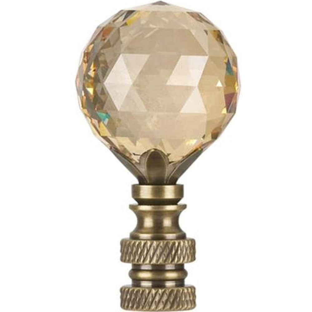 Stephanov Faceted Champagne Crystal Ball Lamp Finial Antique Brass 2.25 H