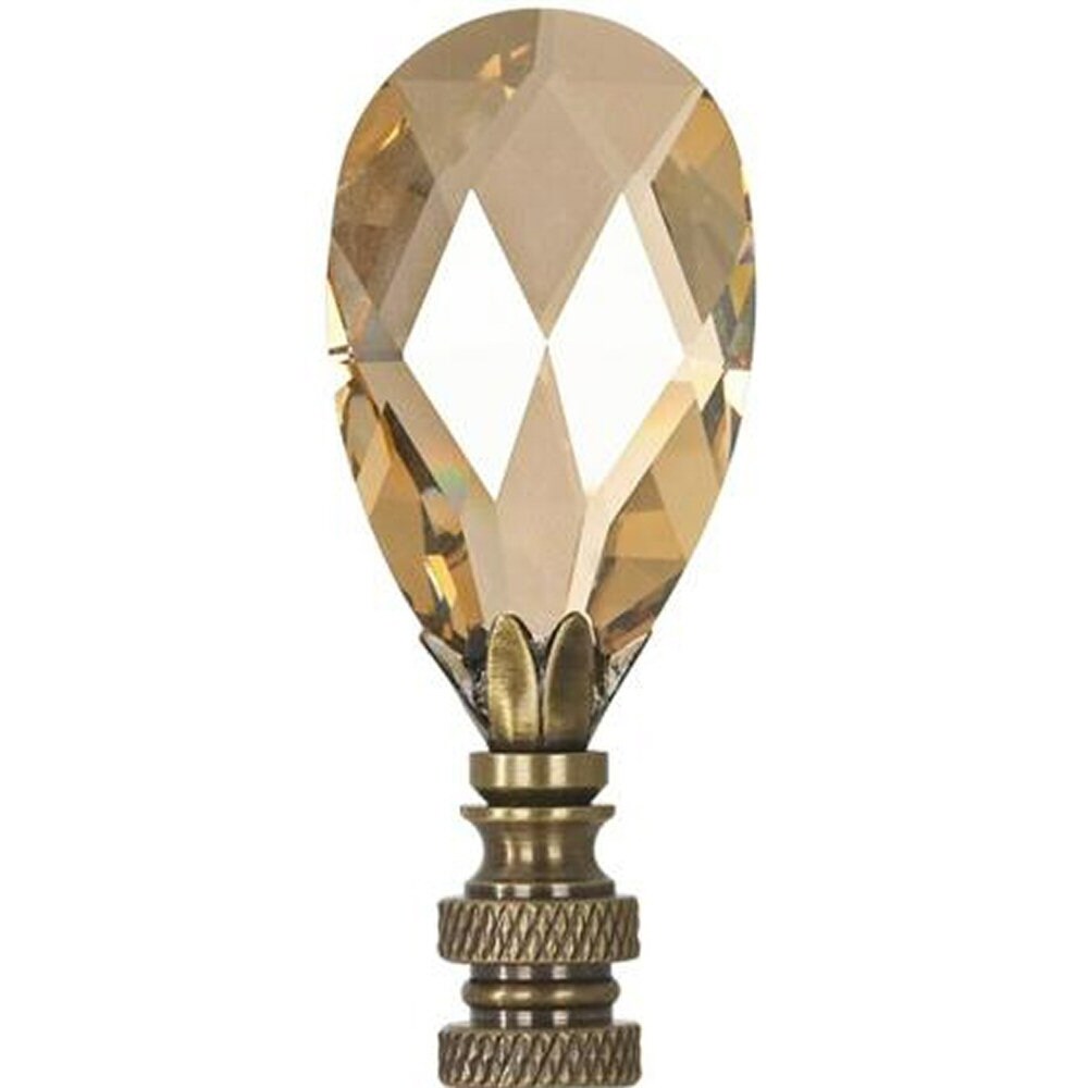 Stephanov Large Champagne Crystal Teardrops Lamp Finial Antique Brass 2.85 H