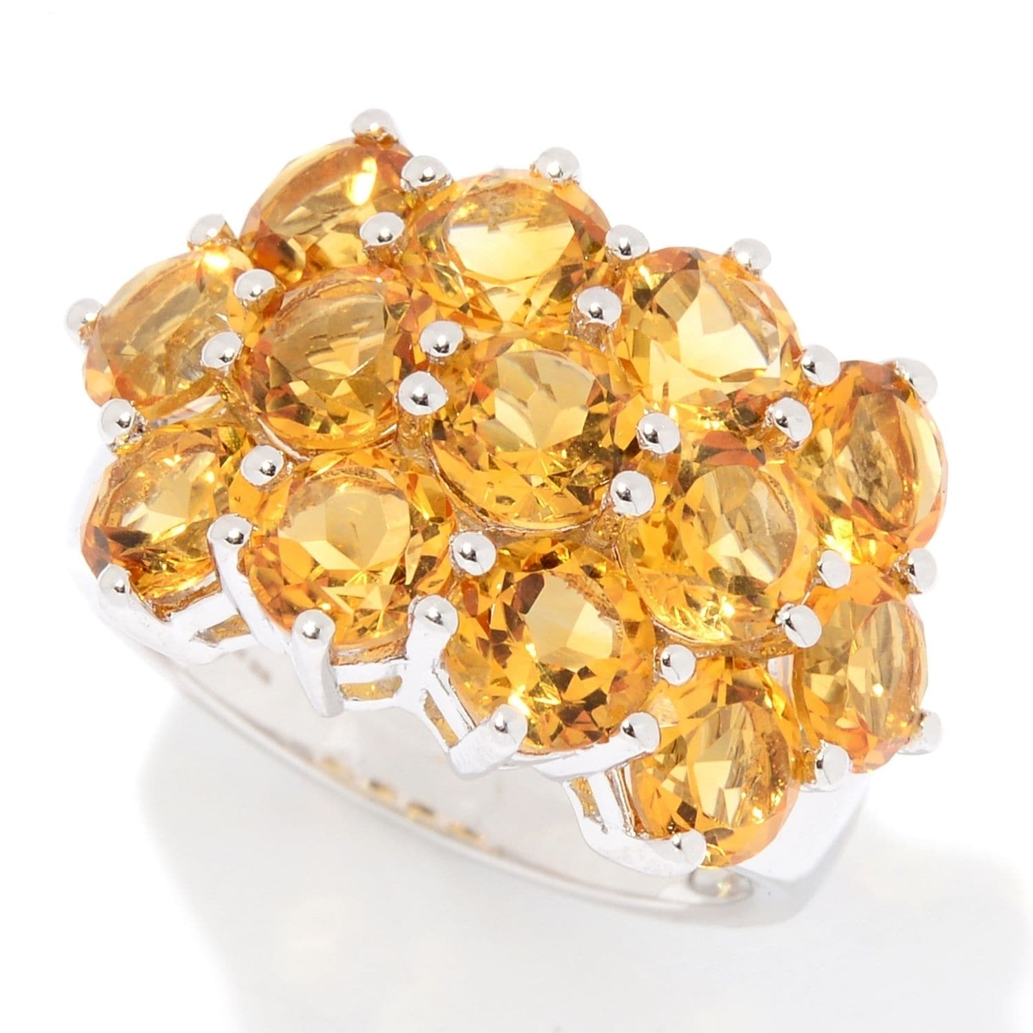 Pinctore Ster Silver Citrine Round Cut 3 Row Ring Yellow
