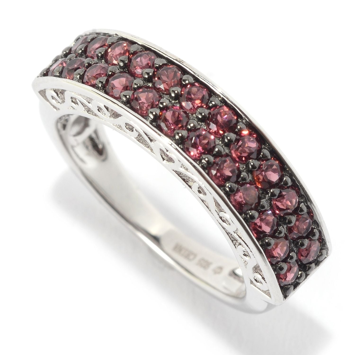 Pinctore Ster Silver Double Row 1.1Ctw Red Garnet Stackable Band Ring Size 7