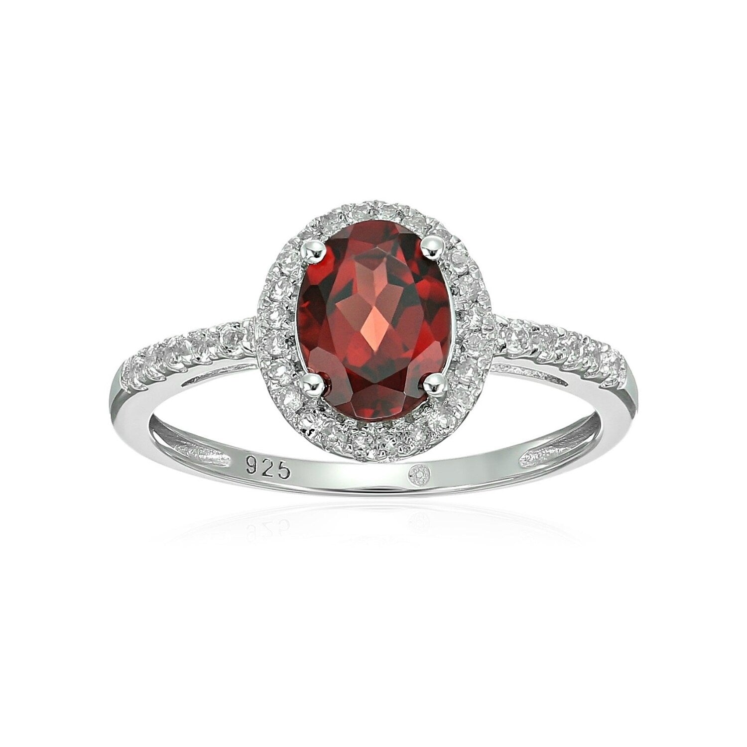 Pinctore Ster Silver Oval Garnet And White Topaz Ring