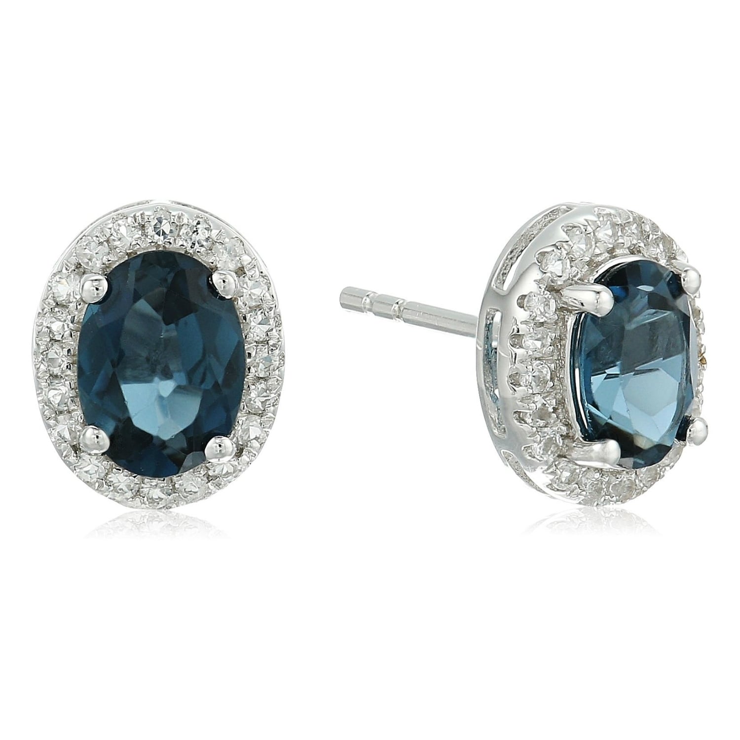 Pinctore Ster Silver Oval London Blue Topaz And White Topaz Earrings