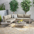 Sterling Outdoor Aluminum V Shaped 5 Seater Sofa Set With Cushions By Christopher Knight Home