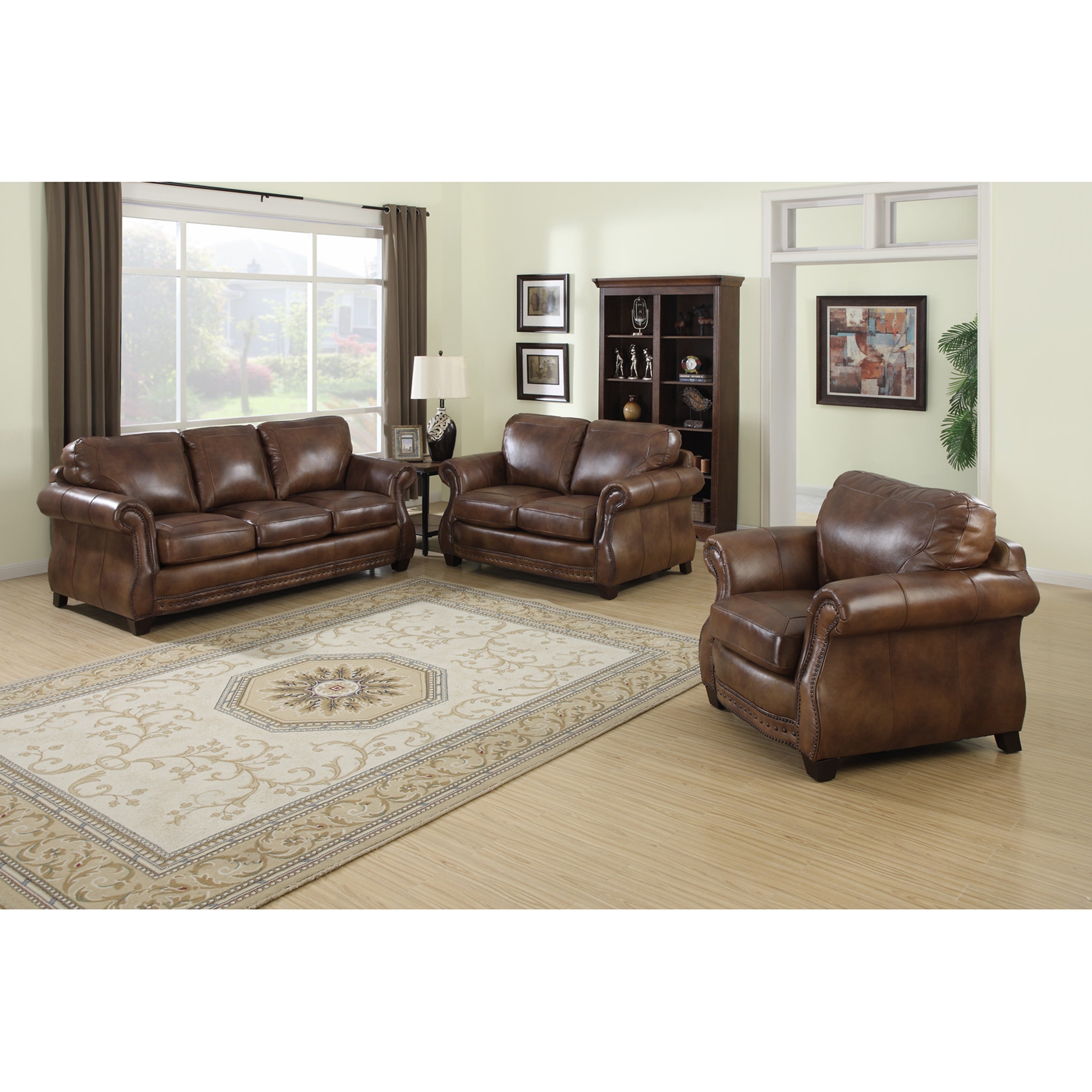 Sterling Cognac Brown Italian Leather Sofa Loveseat And Chair