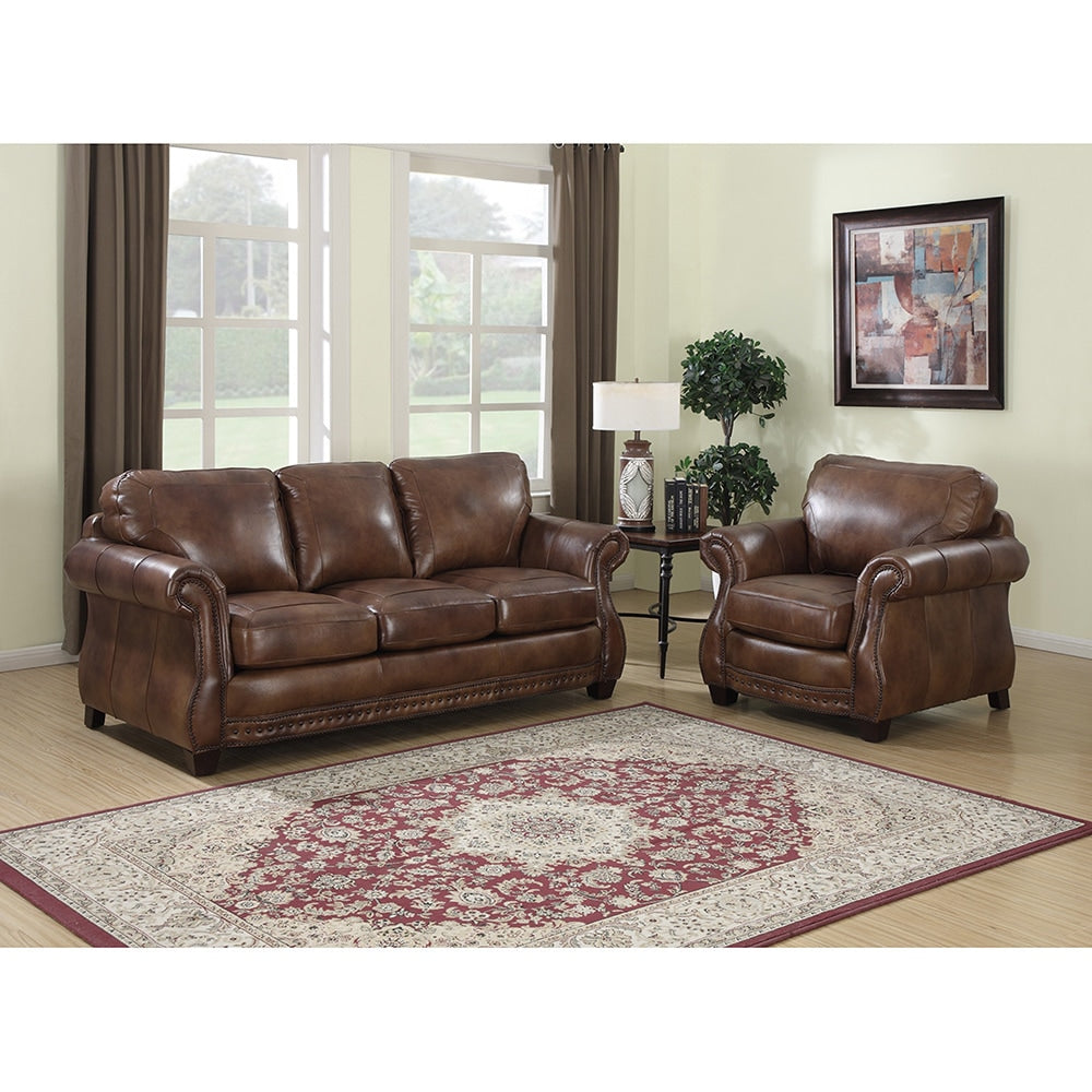 Sterling Cognac Brown Italian Leather Sofa And Chair