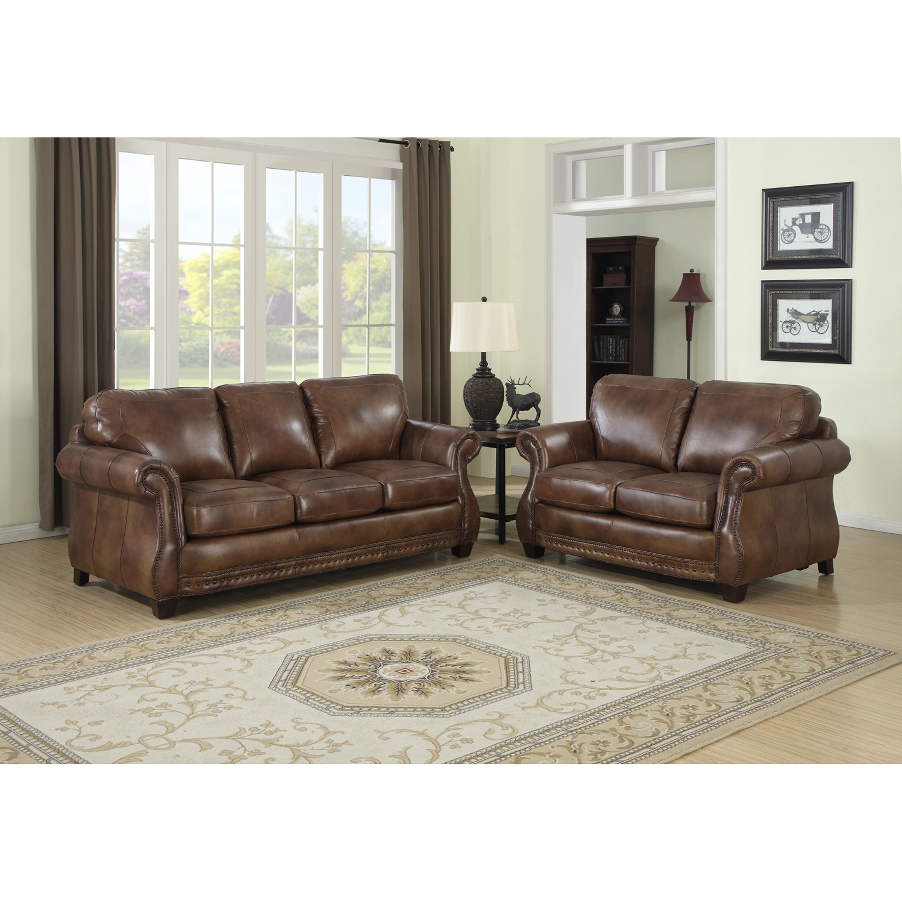 Sterling Cognac Brown Italian Leather Sofa And Loveseat