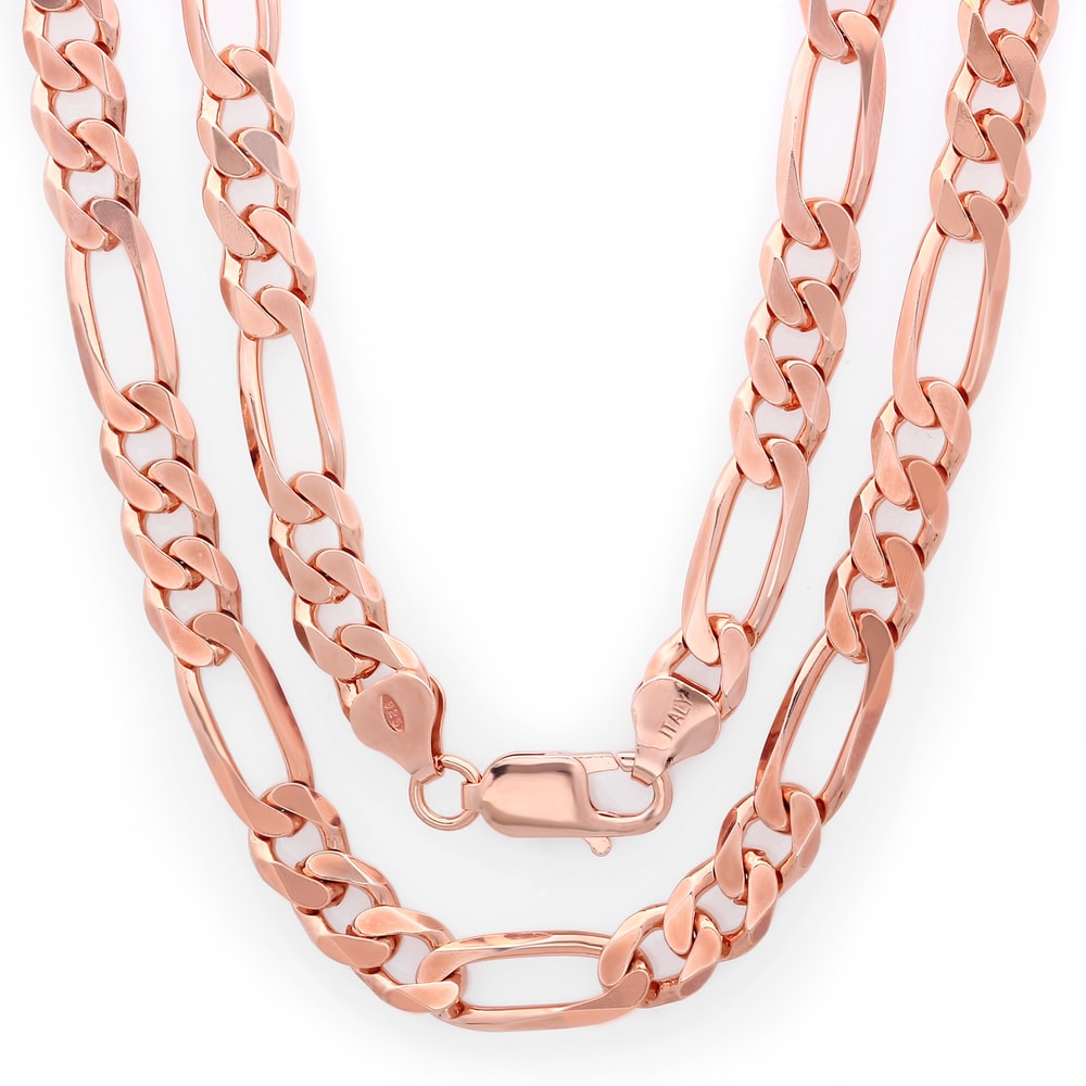 Roberto Martinez Rose Gold Plated 7.5Mm Figaro Chain 22 30 Pink
