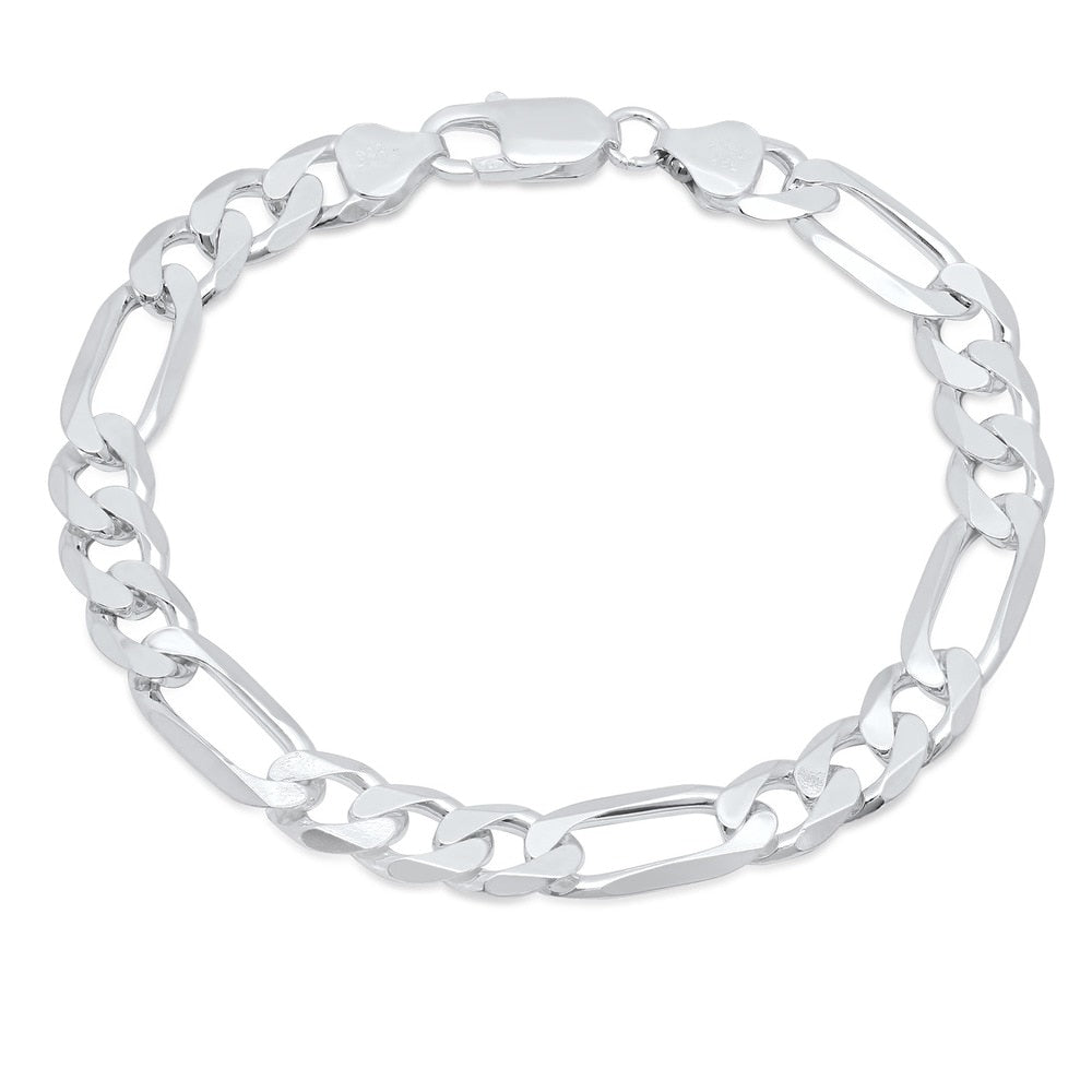 Sterling Silver Italian 8Mm Diamond Cut Figaro Bracelet 9 Inch