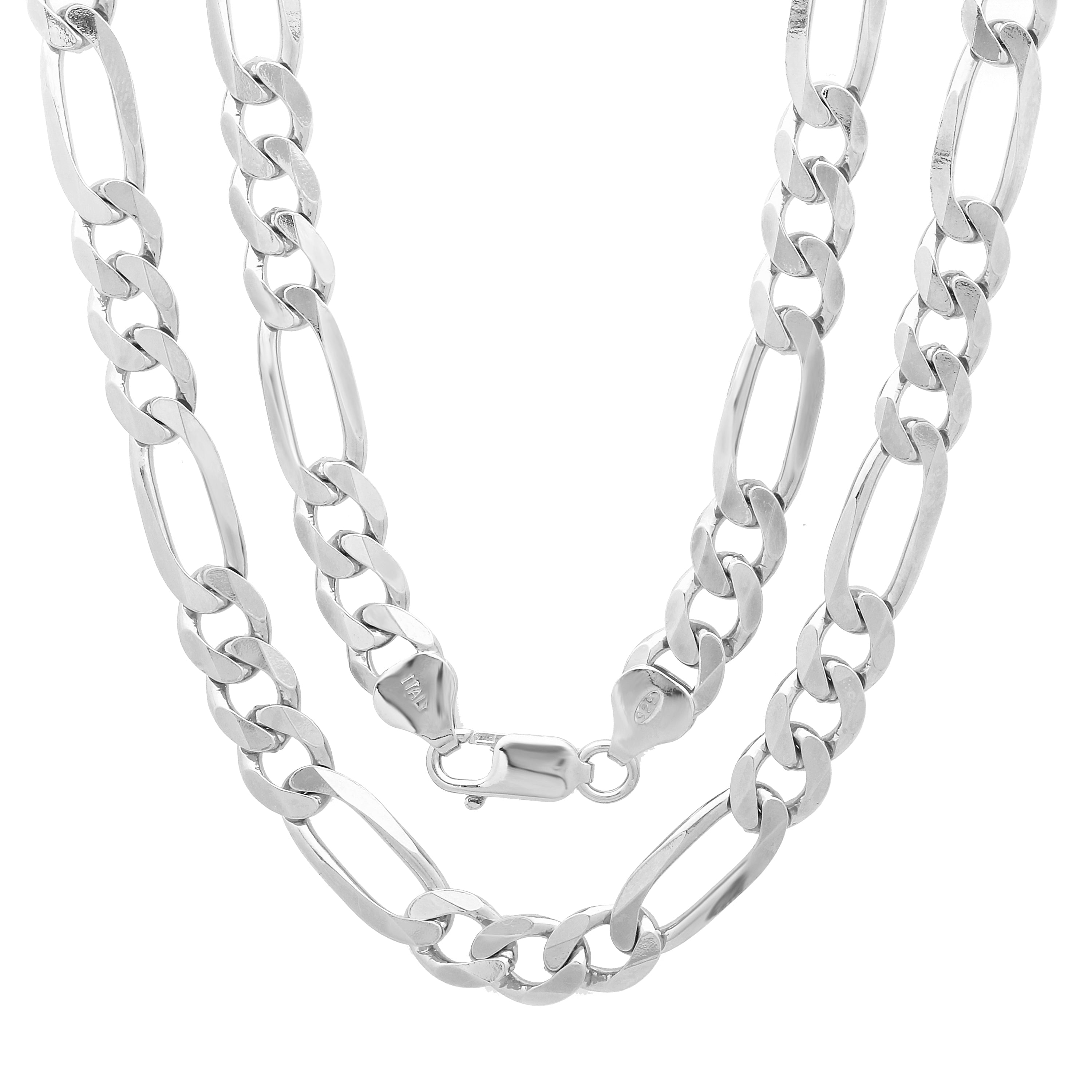 Sterling Silver Italian 7.5Mm Diamond Cut Figaro Chain 22 30 Inch