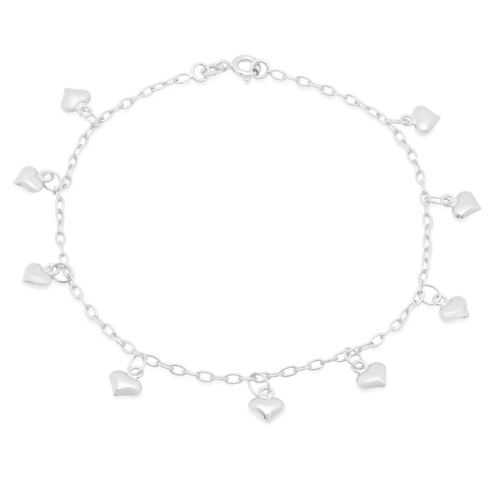 Sterling Silver Dangling Heart Anklet By Roberto Martinez