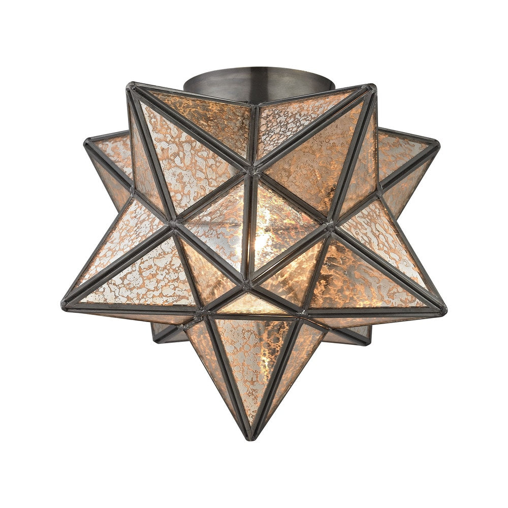 Sterling Home Sirius Oiled Bronze 10 Inch Metal Flush Mount With Antiqued Mercury Glass