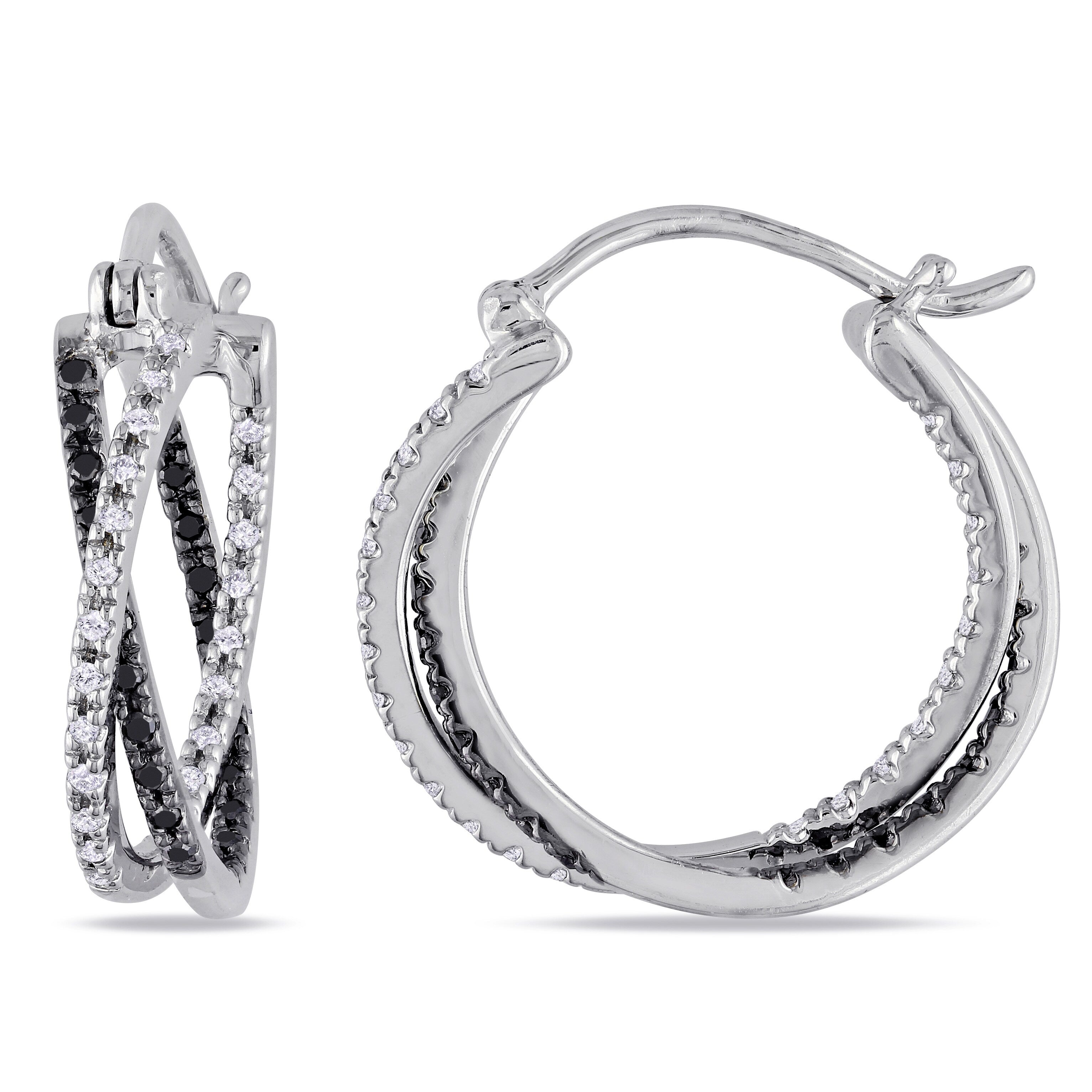 Sterling Silver 1 4Ct Tdw Black And White Diamond Earrings