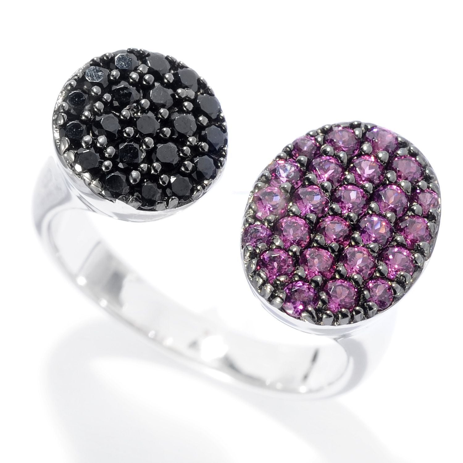 Pinctore Sterling Silver Rhodolite Black Spinel Bypass Ring White