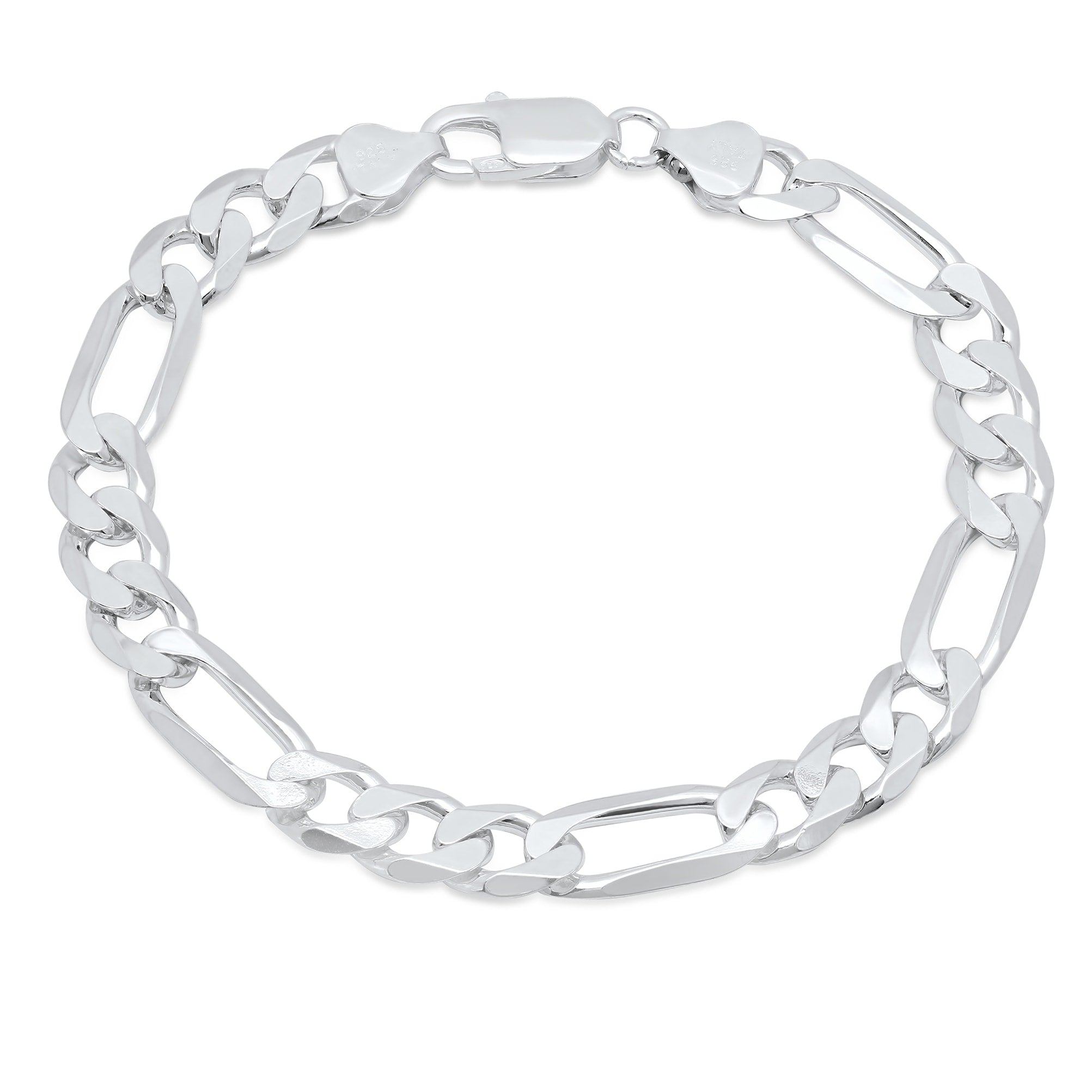 Sterling Silver Italian 10Mm Diamond Cut Figaro Bracelet 8 9 Inch