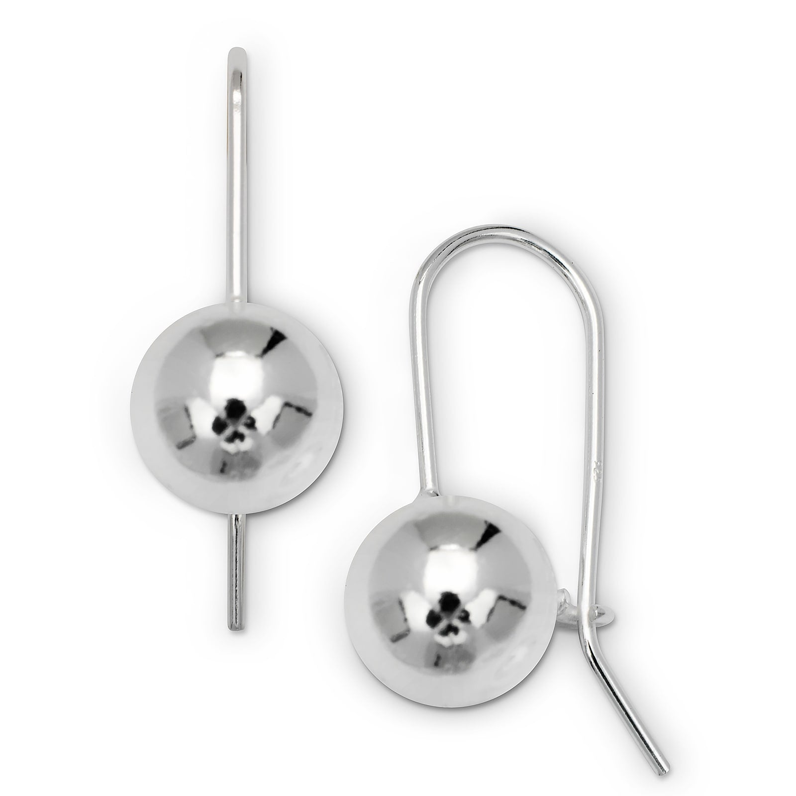 Curata Sterling Silver 10Mm Polished Ball Frenchwire Drop Earrings White