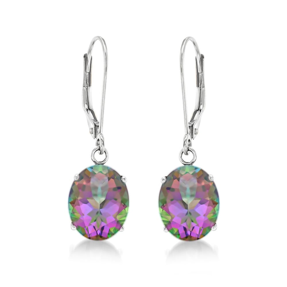 Sterling Silver 10X8 Oval Genuine Birthstone Leverback Dangle Earrings