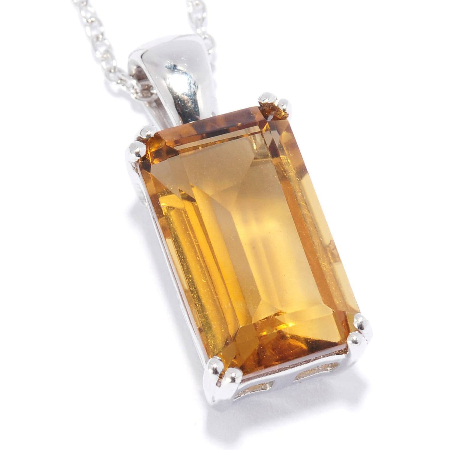 Pinctore Sterling Silver Whiskey Quartz Solitaire Pendant