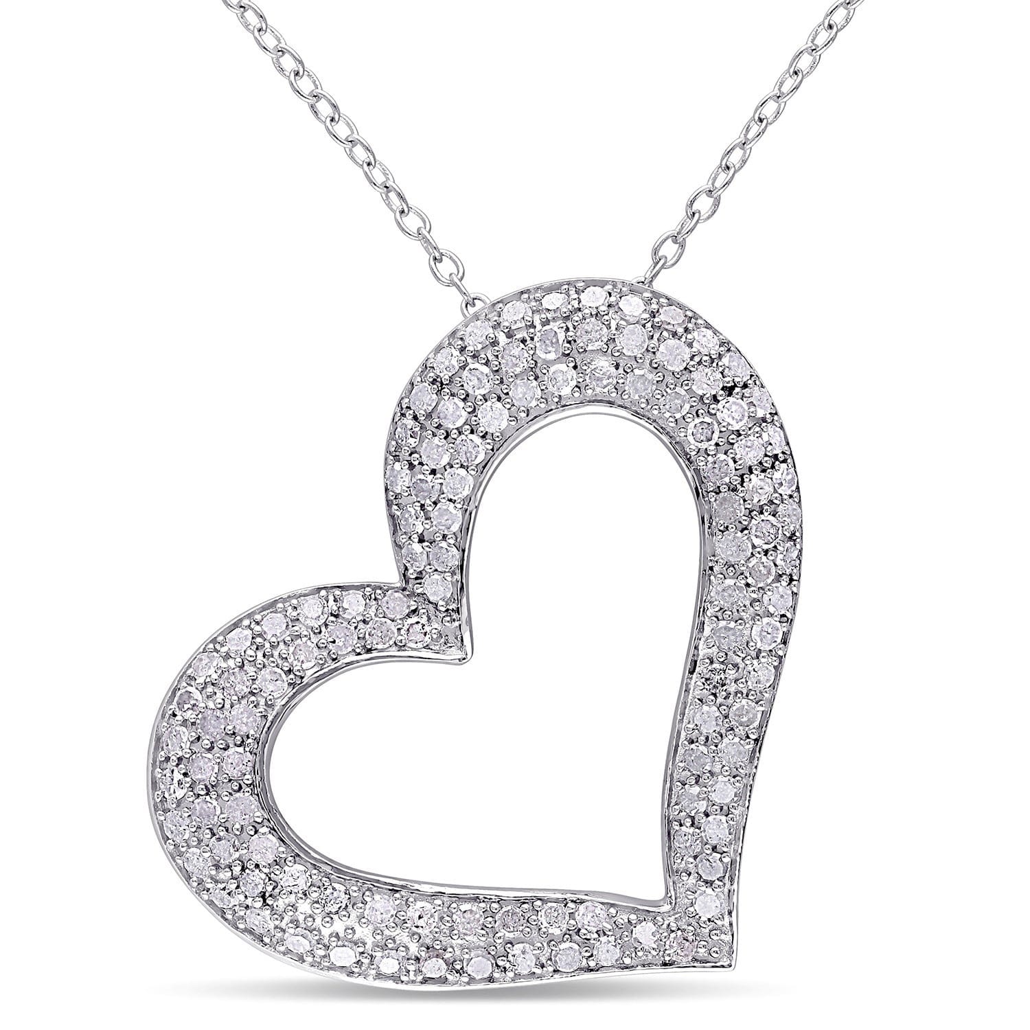Sterling Silver 1Ct Tdw Diamond Heart Necklace